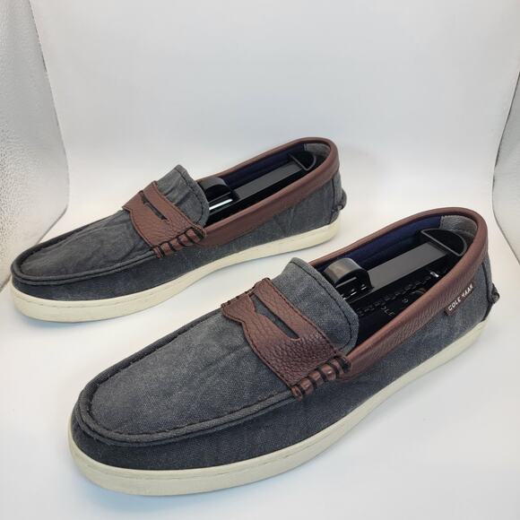 Cole Haan Penny Loafers Womens Sz 7 Gray Canvas with Brown Leather Trim Slip On - Picture 4 of 8